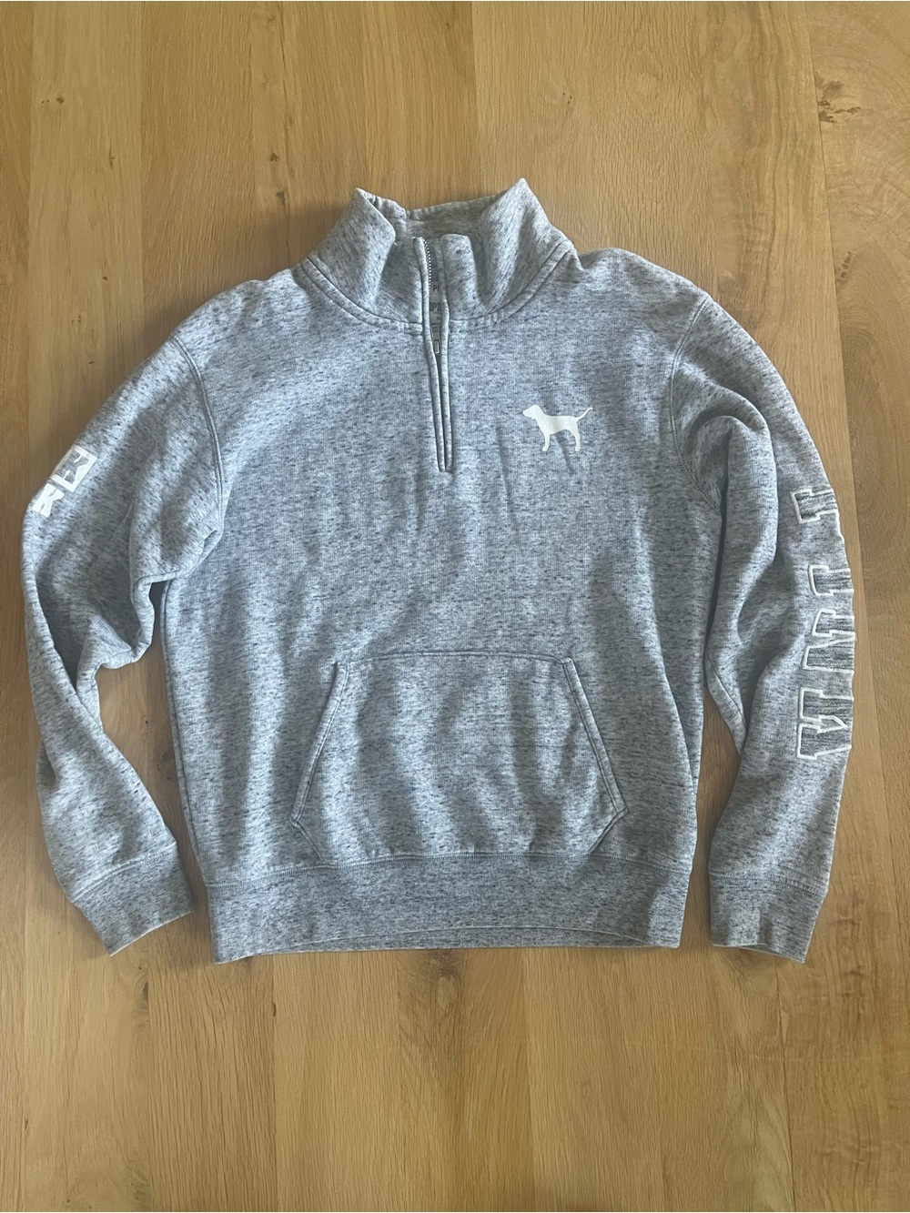 PINK Victoria's Secret Light Grey Half-Zip Pullover with Dog Logo
